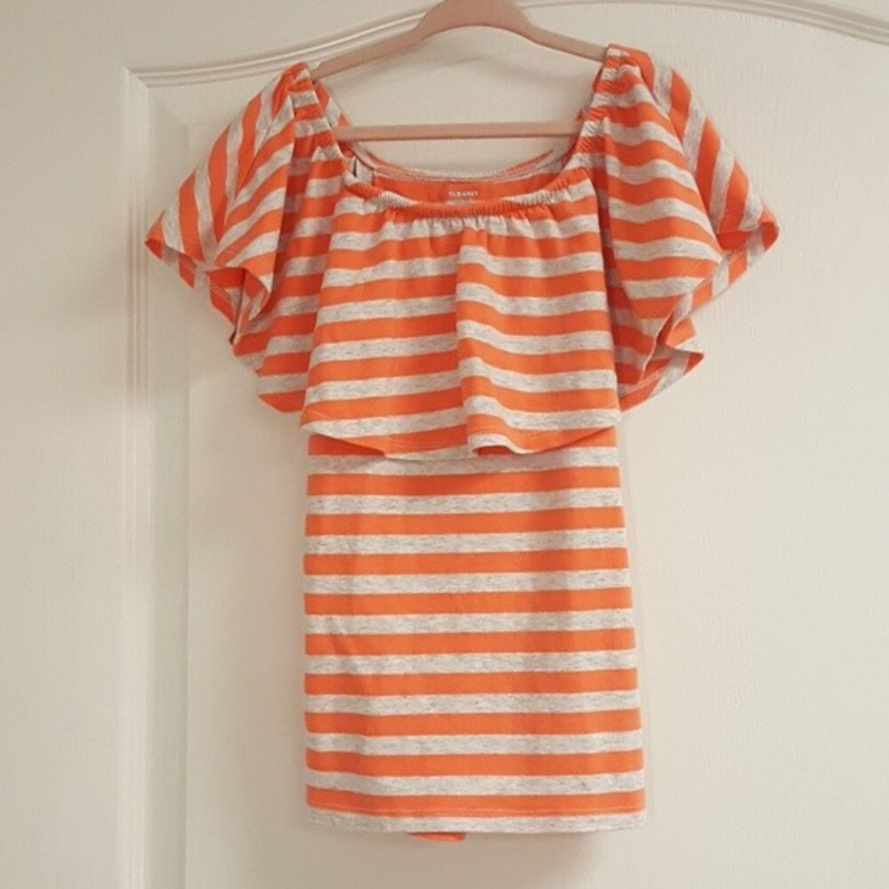 Old Navy Orange Off Shoulder Fitted Ruffle Shirt